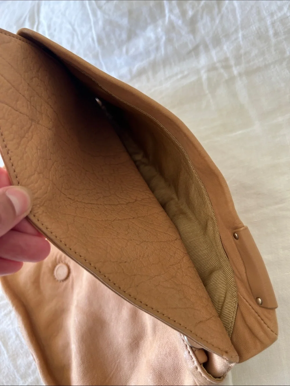 BCBGMaxAzria Tan Envelope Leather Clutch